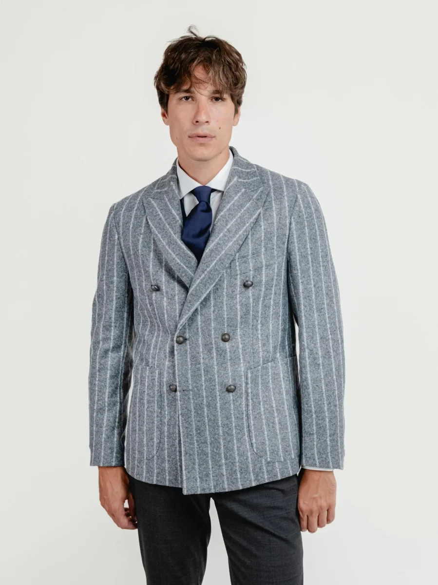BLAZER DOPPIOPETTO MISTO LANA GESSATO GRIGIO