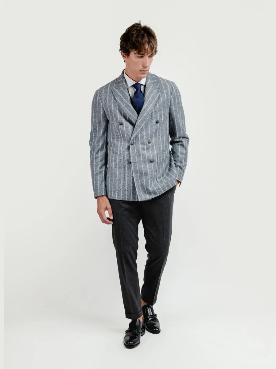 BLAZER DOPPIOPETTO MISTO LANA GESSATO GRIGIO - immagine 7