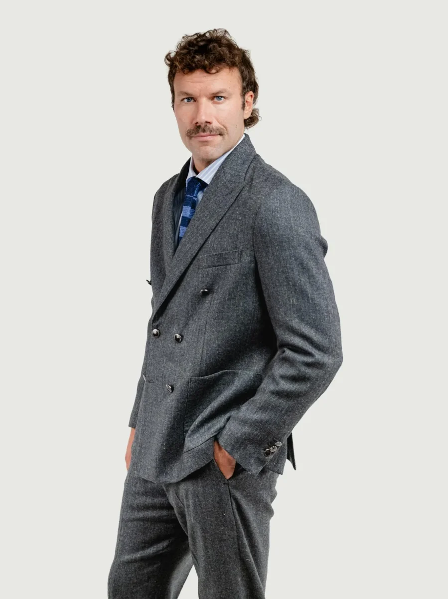 BLAZER DOPPIOPETTO MISTO LANA SPIGATO GRIGIO - immagine 4