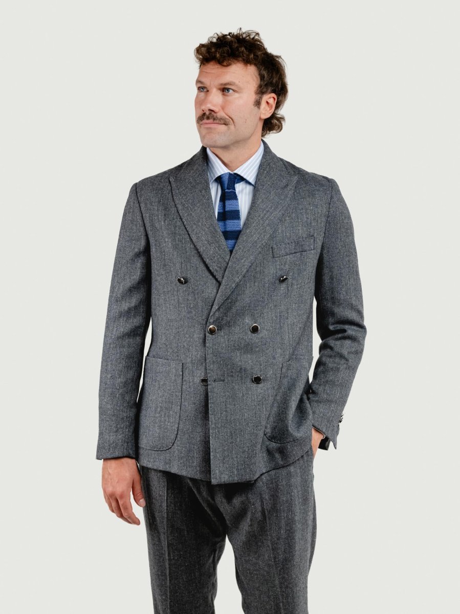 BLAZER DOPPIOPETTO MISTO LANA SPIGATO GRIGIO