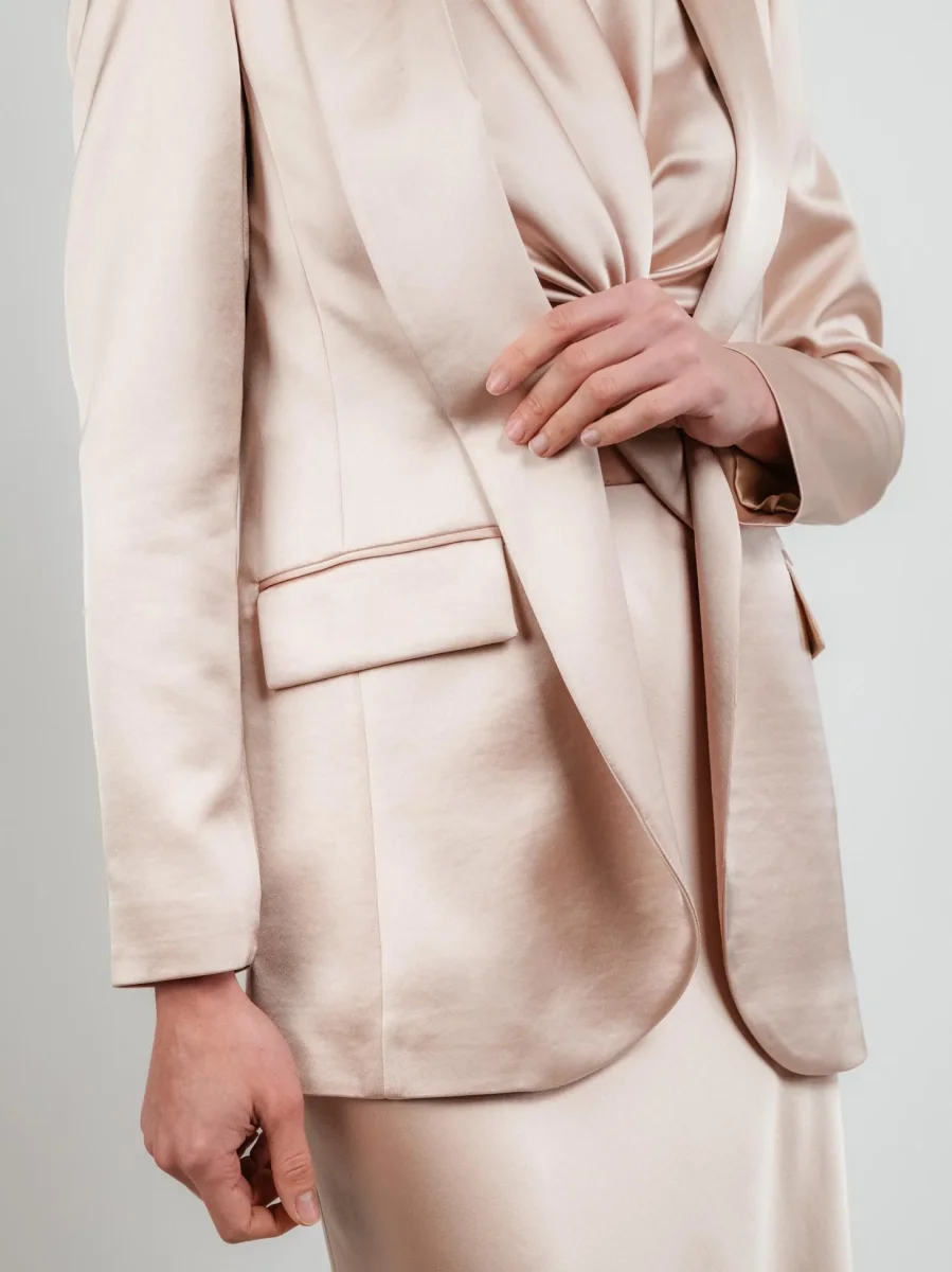 BLAZER IN RASO COLOR CHAMPAGNE - immagine 5