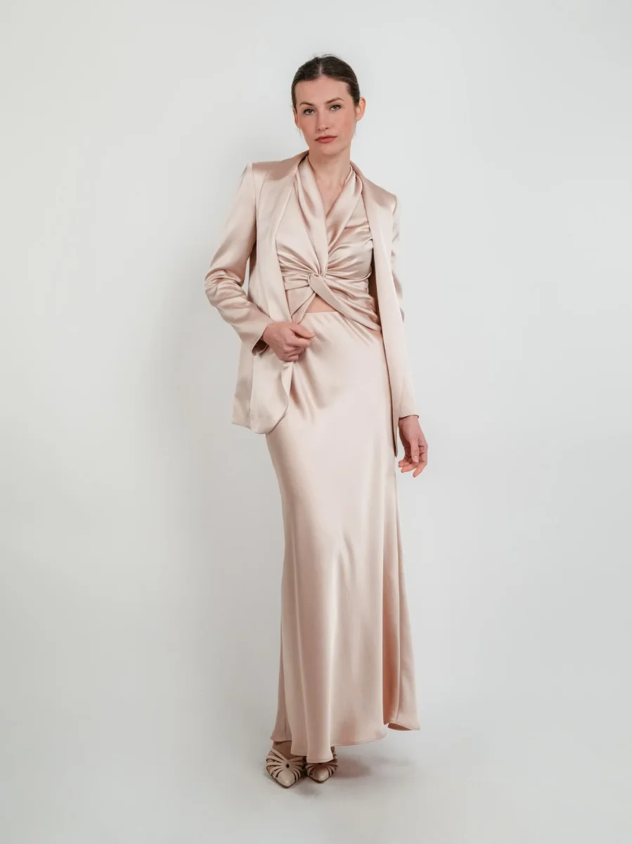 BLAZER IN RASO COLOR CHAMPAGNE - immagine 7