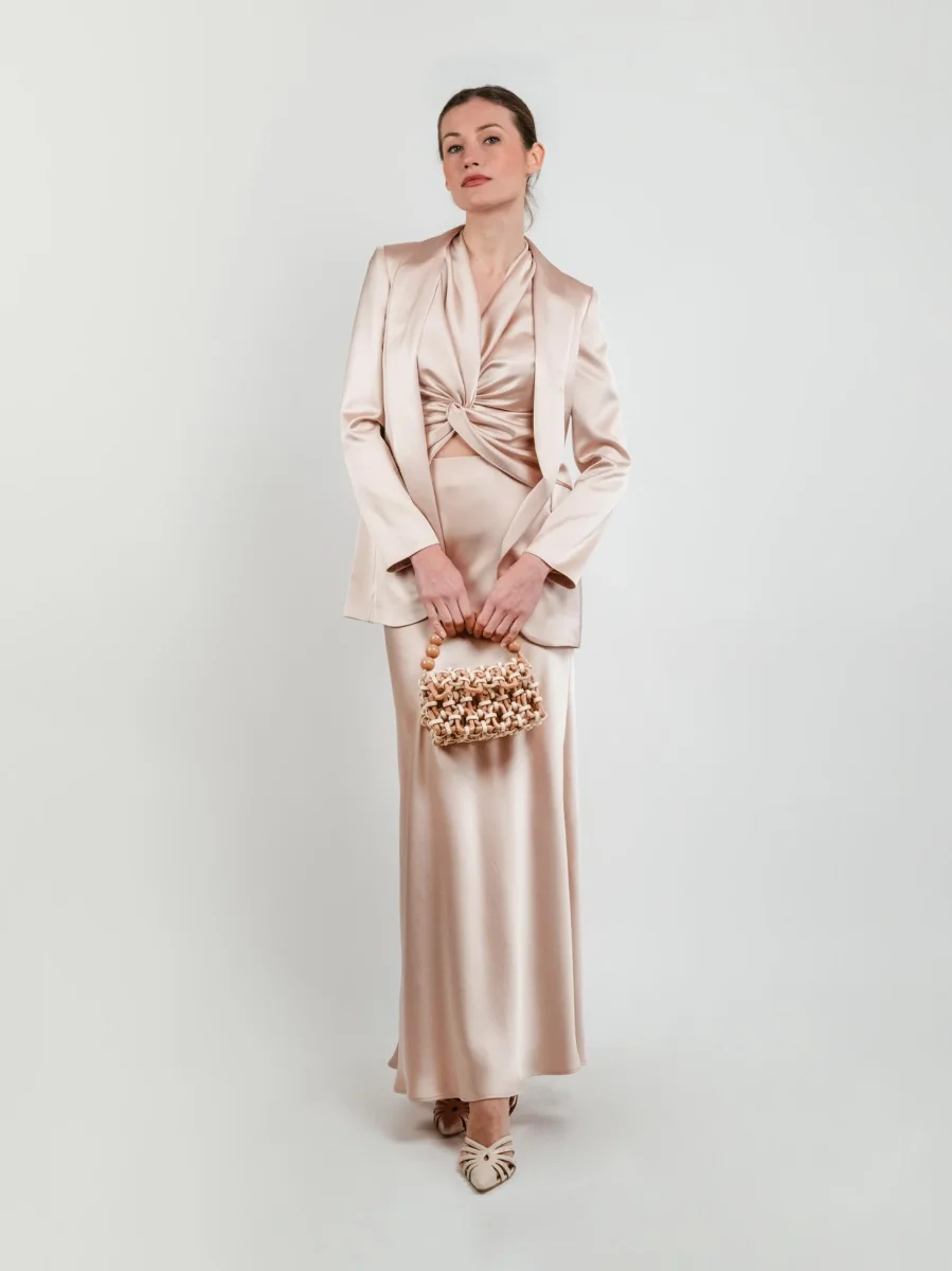 BLAZER IN RASO COLOR CHAMPAGNE - immagine 8