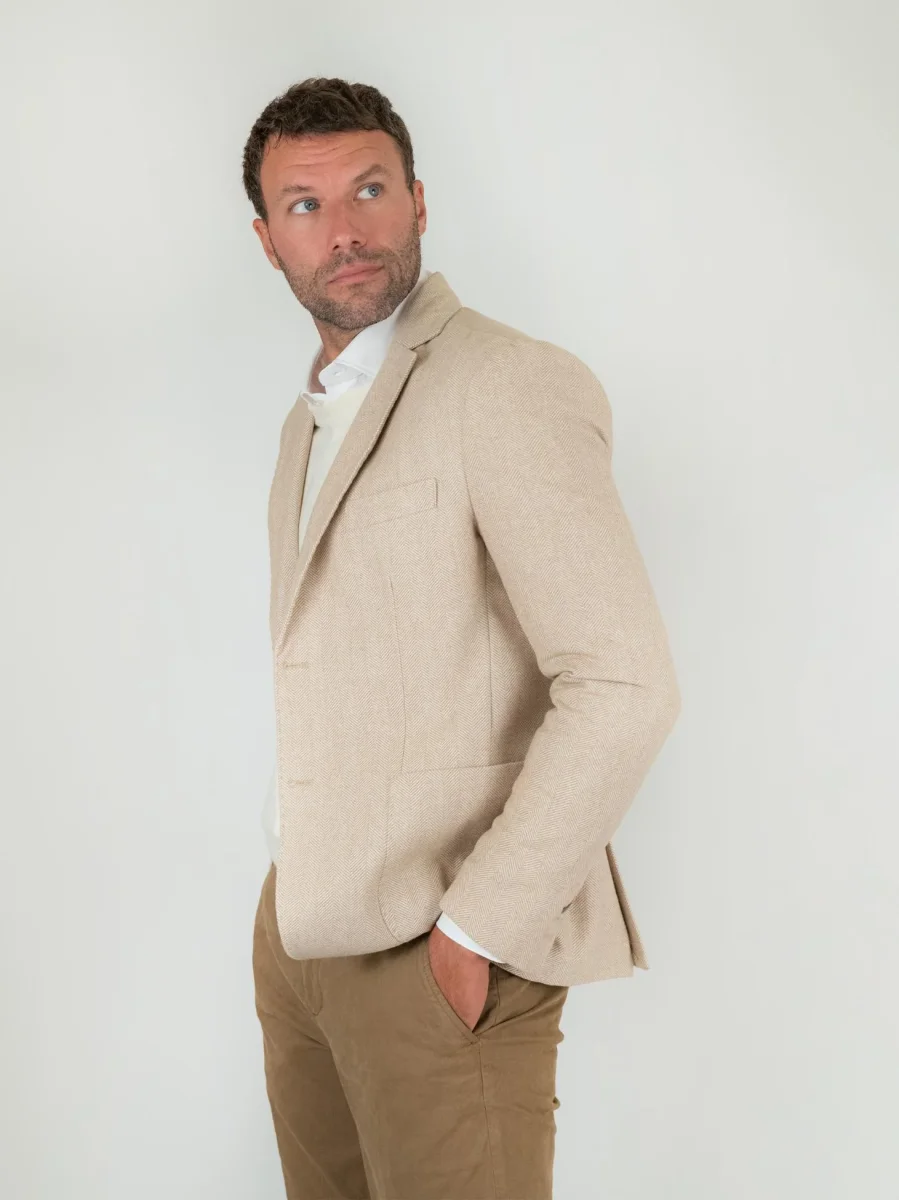 BLAZER IN TESSUTO SPIGATO BEIGE - immagine 3