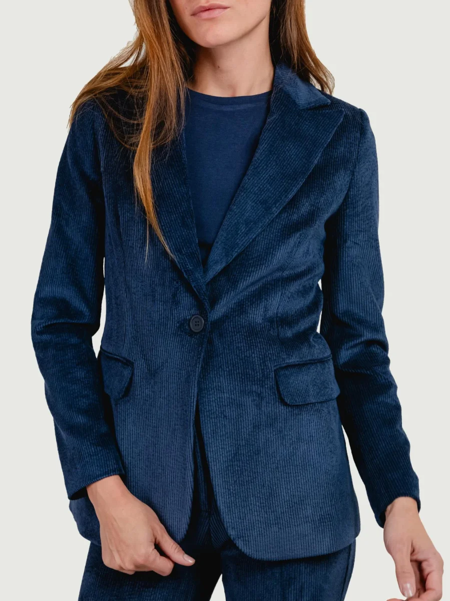 BLAZER IN VELLUTO A COSTE BLU - immagine 5