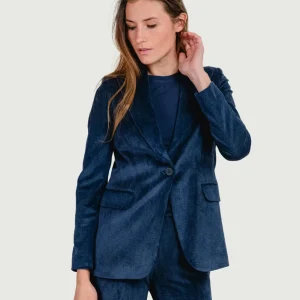 BLAZER IN VELLUTO A COSTE BLU