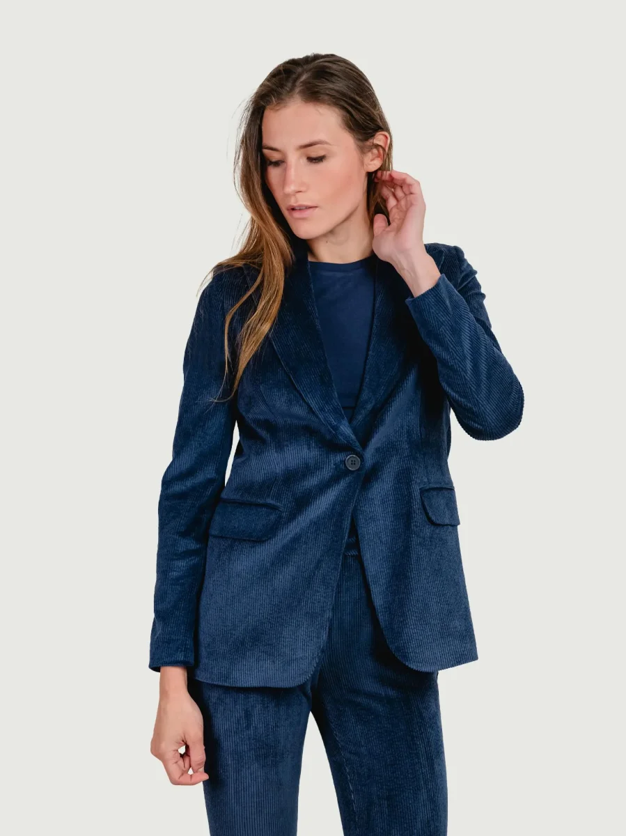 BLAZER IN VELLUTO A COSTE BLU