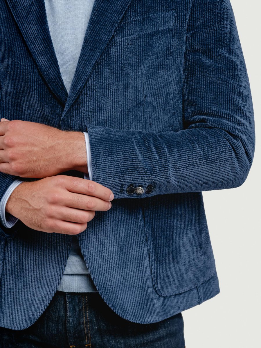 BLAZER IN VELLUTO A COSTE BLU - immagine 5