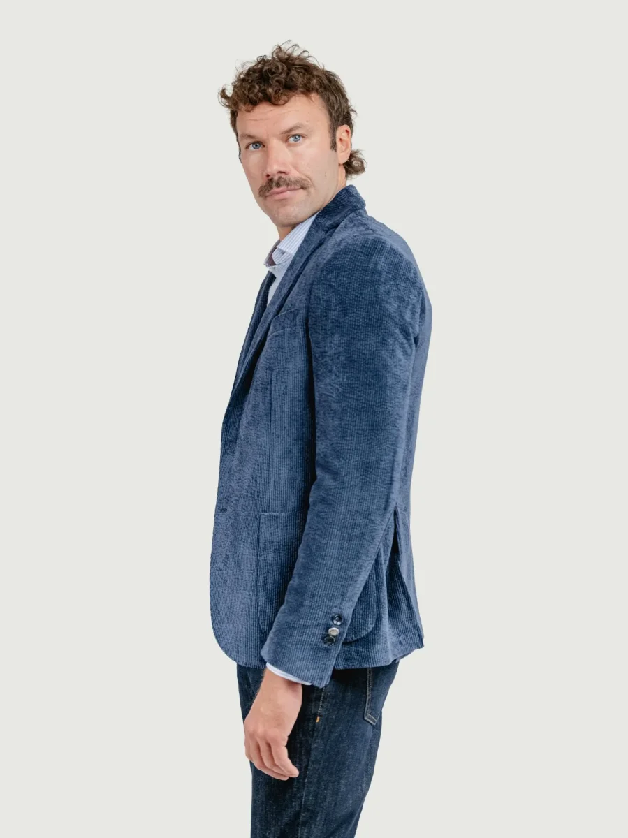 BLAZER IN VELLUTO A COSTE BLU - immagine 3
