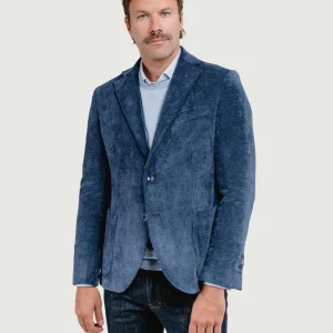 BLAZER IN VELLUTO A COSTE BLU