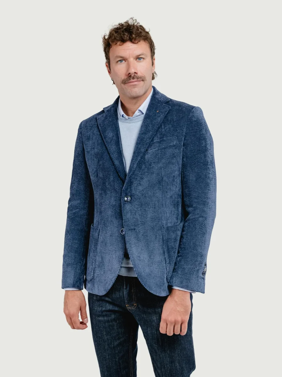 BLAZER IN VELLUTO A COSTE BLU