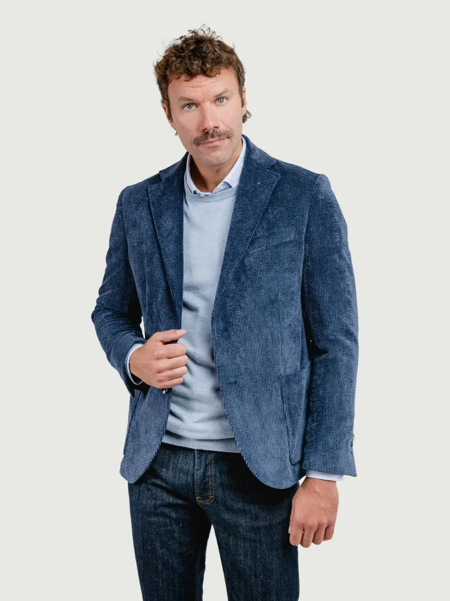 BLAZER IN VELLUTO A COSTE BLU - immagine 6