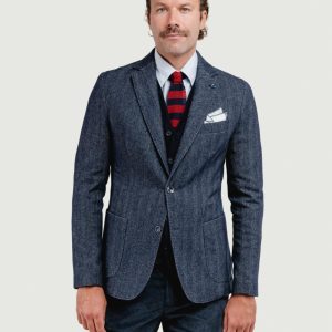 BLAZER MISTO LANA SPIGA BLU NAVY