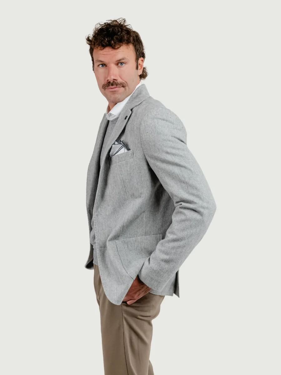 BLAZER MISTO LANA SPIGA GRIGIO PERLA - immagine 5