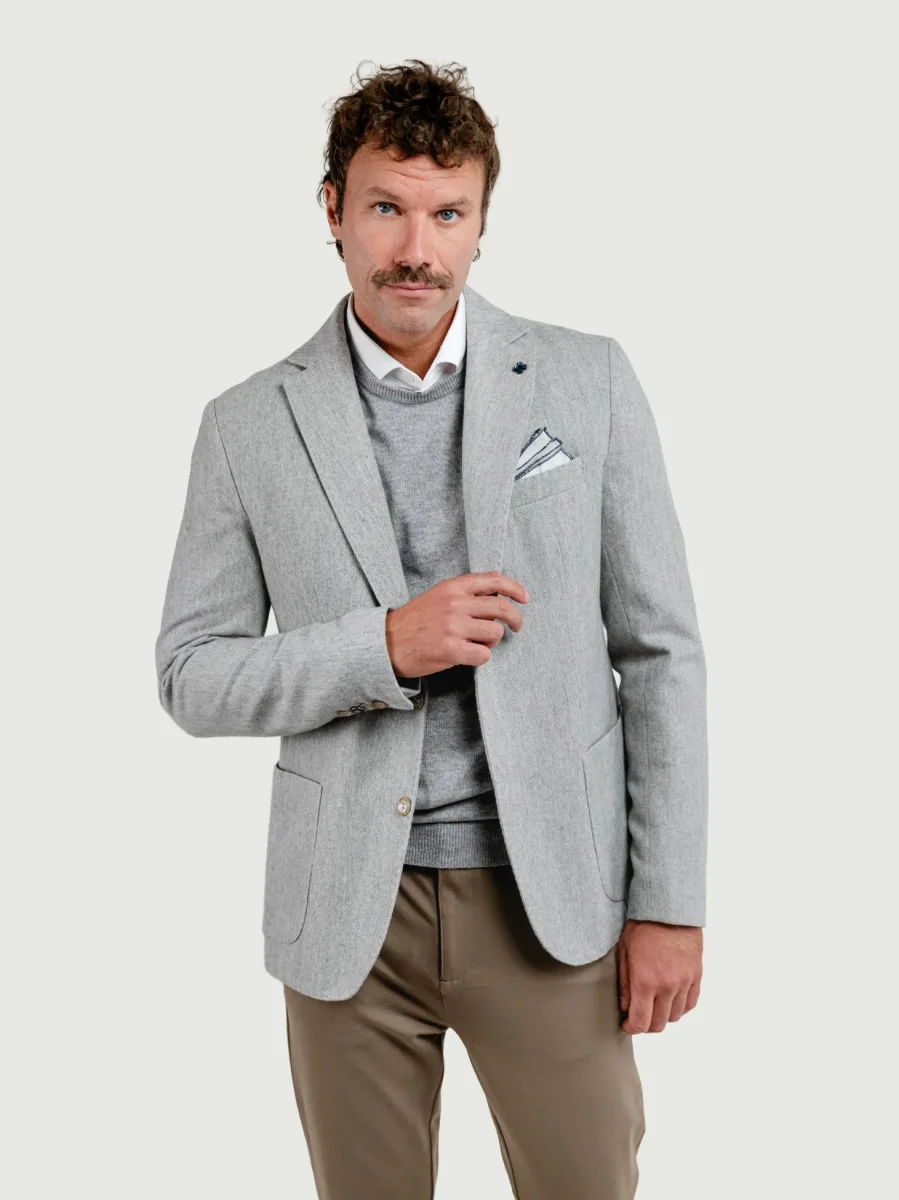 BLAZER MISTO LANA SPIGA GRIGIO PERLA