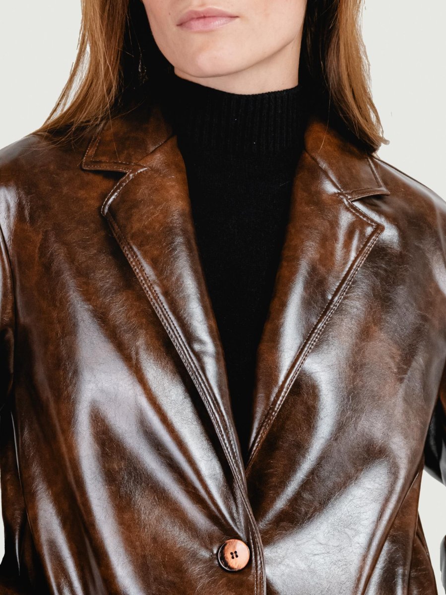 BLAZER MONOPETTO IN ECOPELLE MARRONE - immagine 6