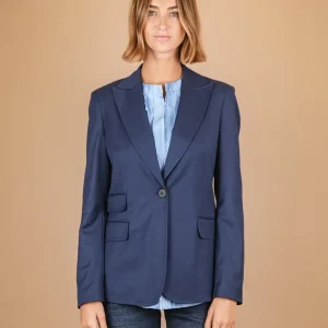 BLAZER MONOPETTO IN TESSUTO ELASTICIZZATO BLU
