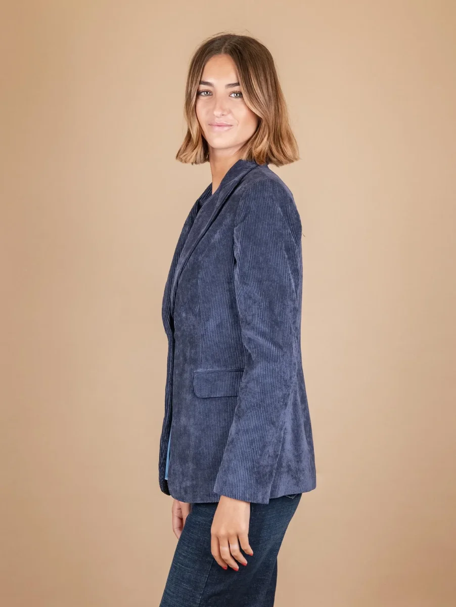 BLAZER MONOPETTO IN VELLUTO A COSTE BLU - immagine 3