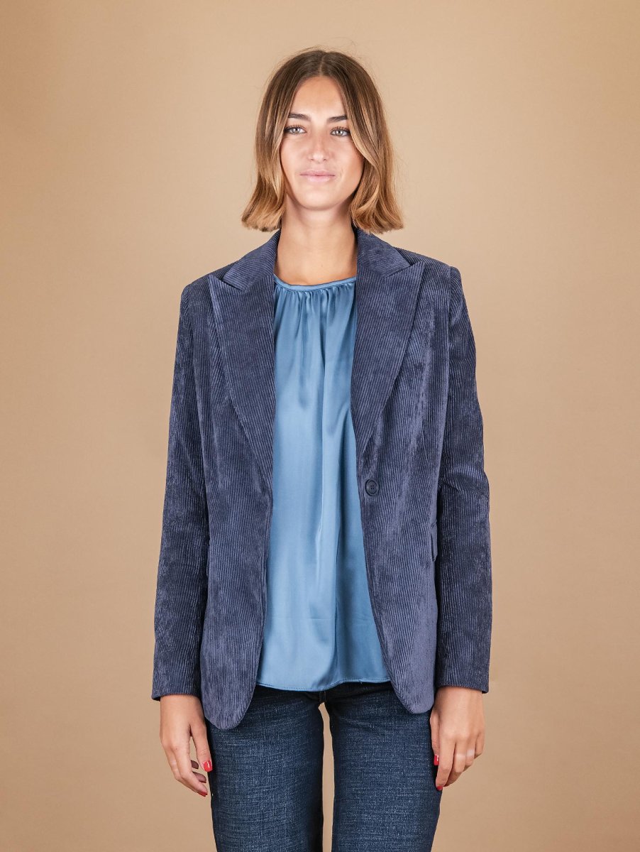 BLAZER MONOPETTO IN VELLUTO A COSTE BLU - immagine 5