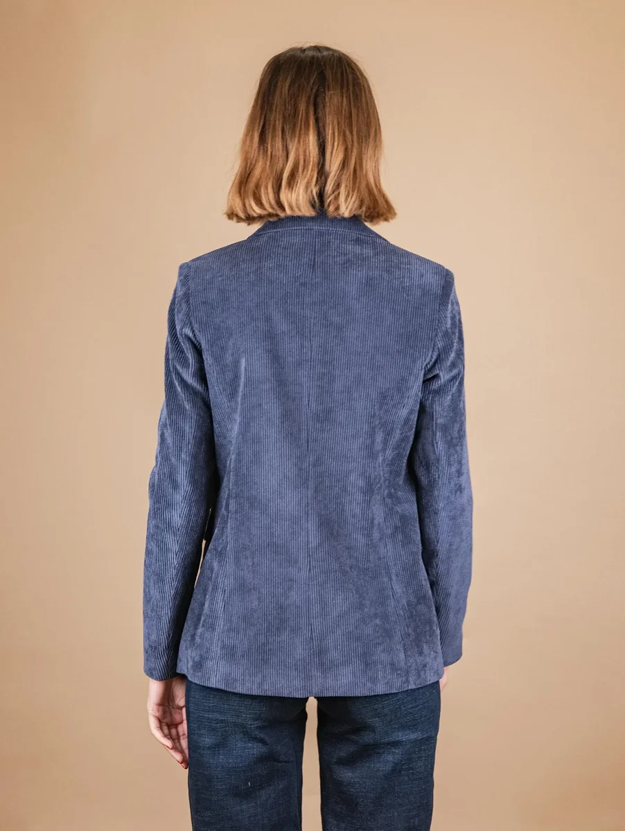 BLAZER MONOPETTO IN VELLUTO A COSTE BLU - immagine 4
