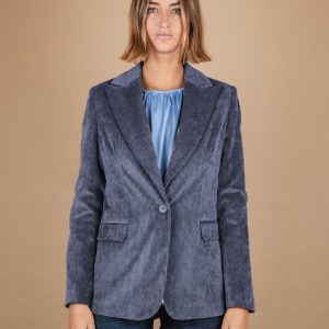 BLAZER MONOPETTO IN VELLUTO A COSTE BLU