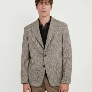 BLAZER MONOPETTO MISTO LANA CON FANTASIA CHECK TABACCO