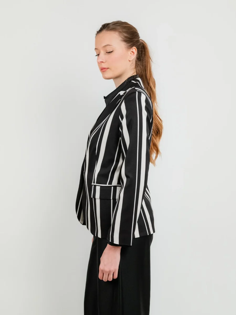 BLAZER MONOPETTO NERO A RIGHE PANNA - immagine 3