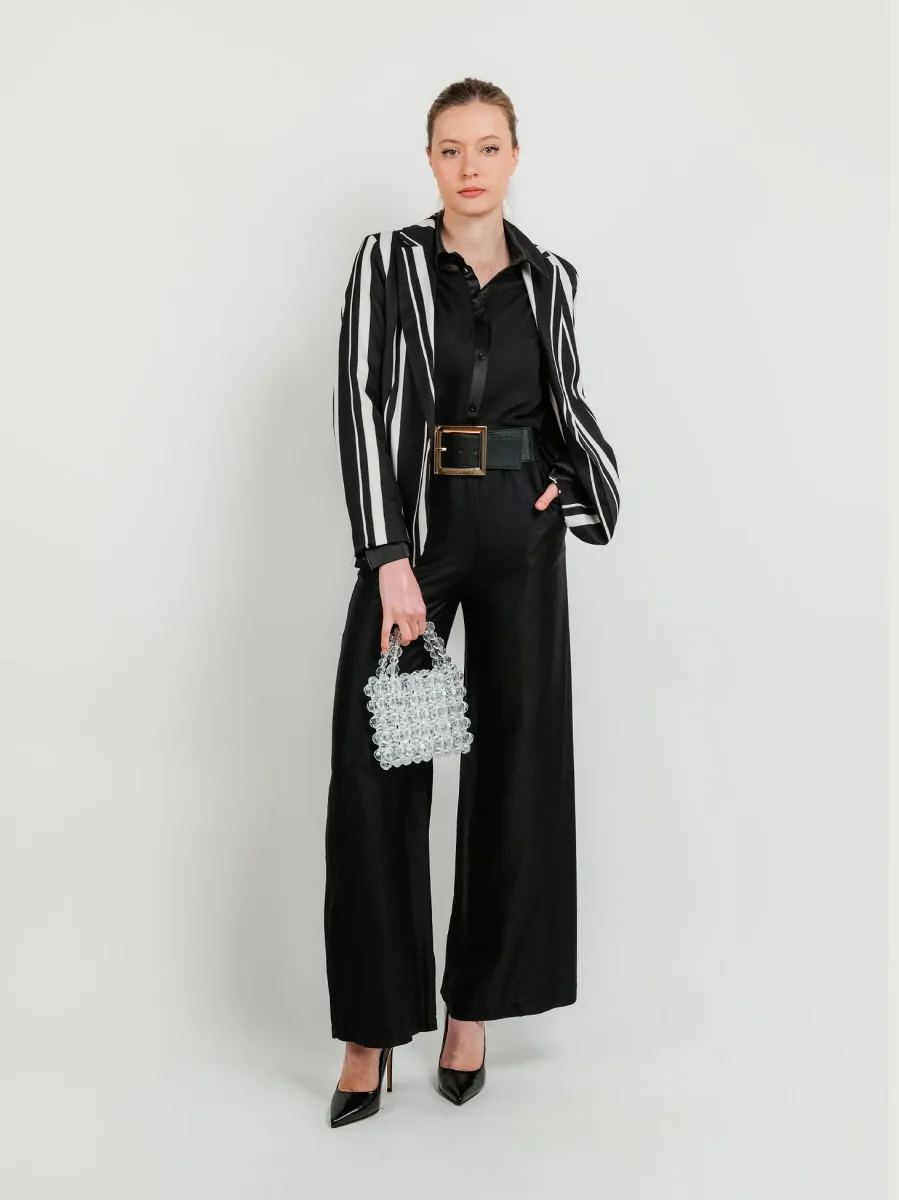 BLAZER MONOPETTO NERO A RIGHE PANNA - immagine 7