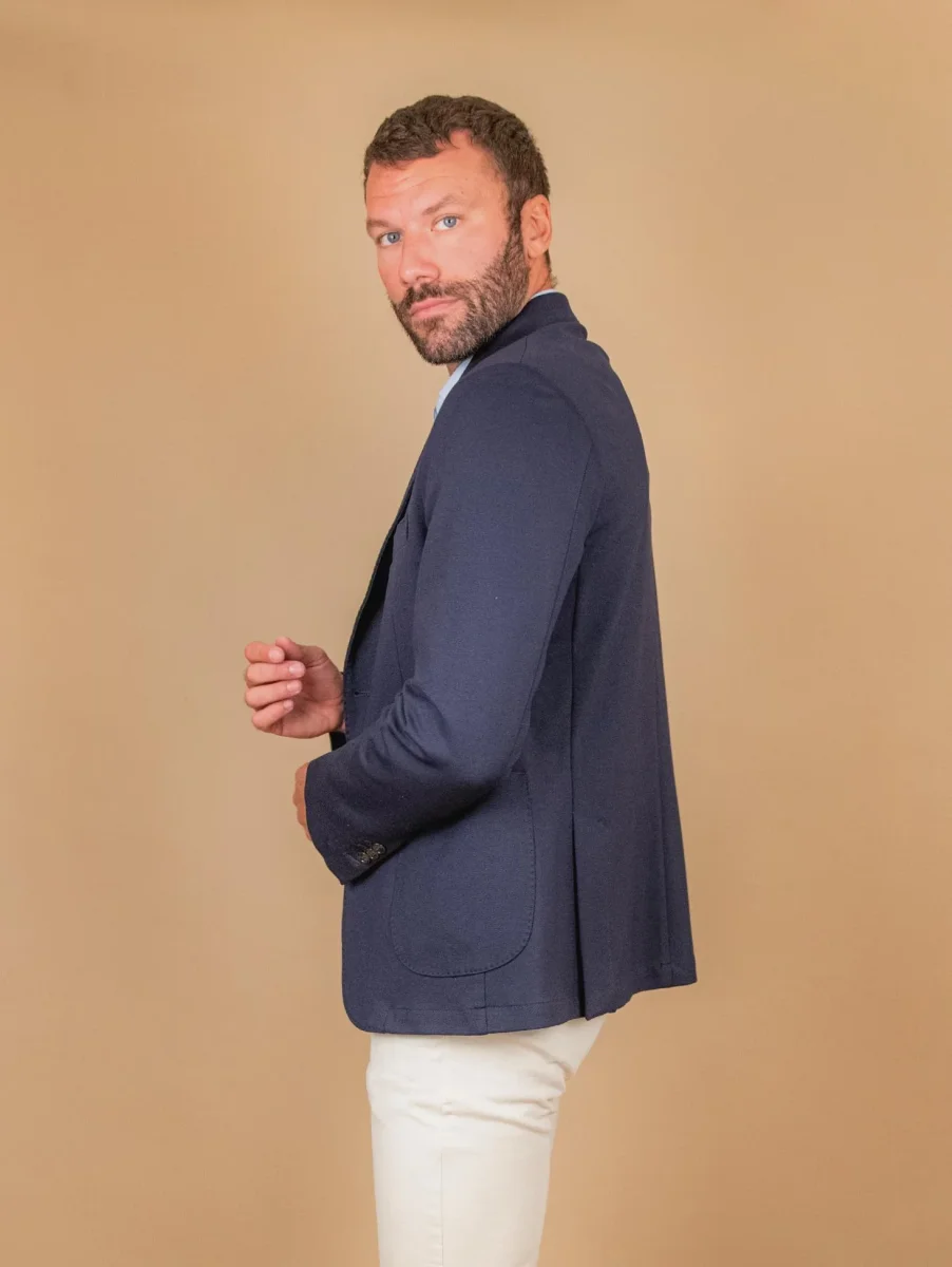 BLAZER SFODERATO IN TESSUTO ELASTICIZZATO BLU - immagine 3