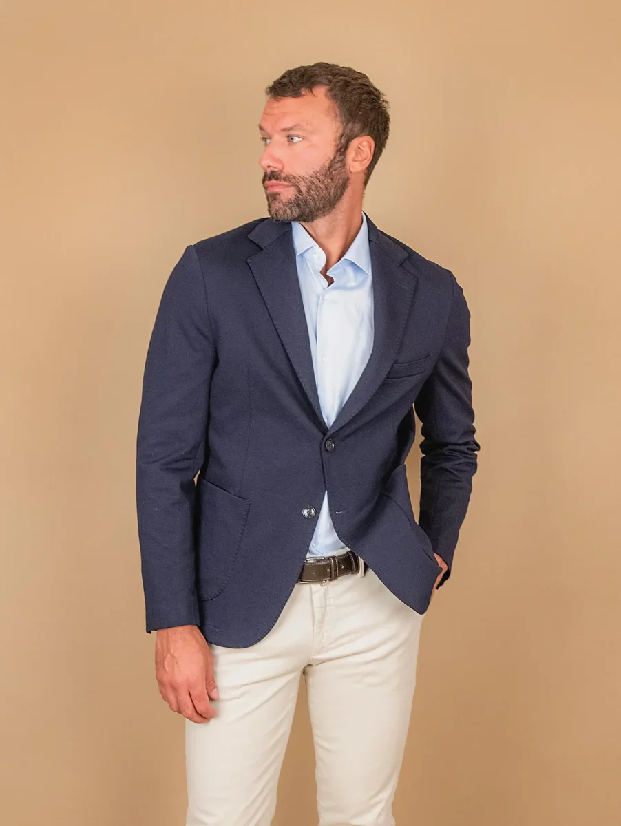 BLAZER SFODERATO IN TESSUTO ELASTICIZZATO BLU