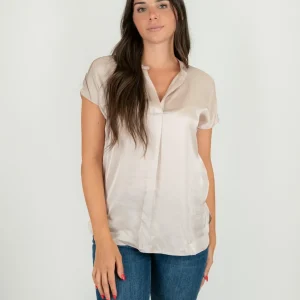 BLUSA A MANICA CORTA IN RASO CHAMPAGNE