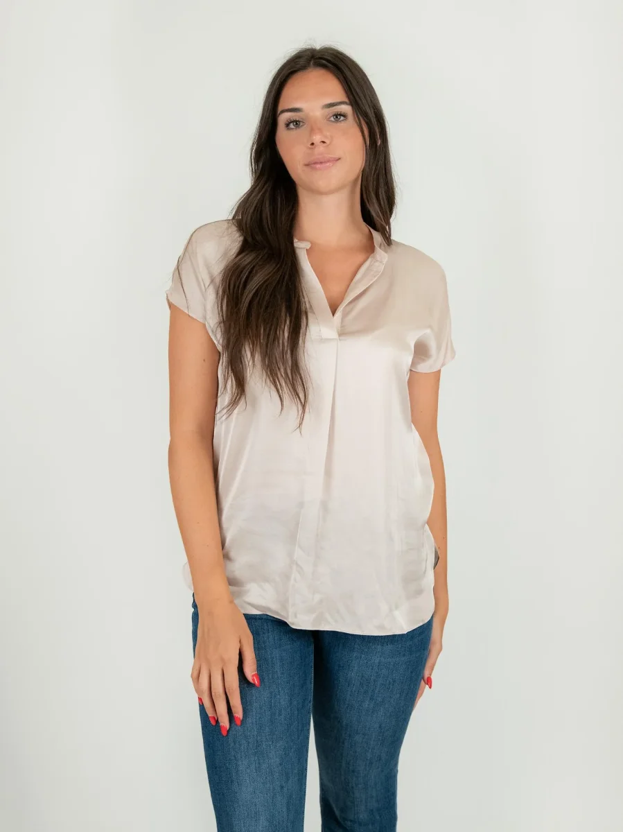 BLUSA A MANICA CORTA IN RASO CHAMPAGNE