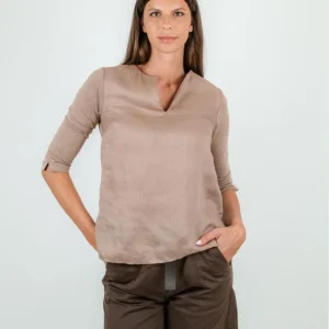 BLUSA IN LINO COLOR SABBIA