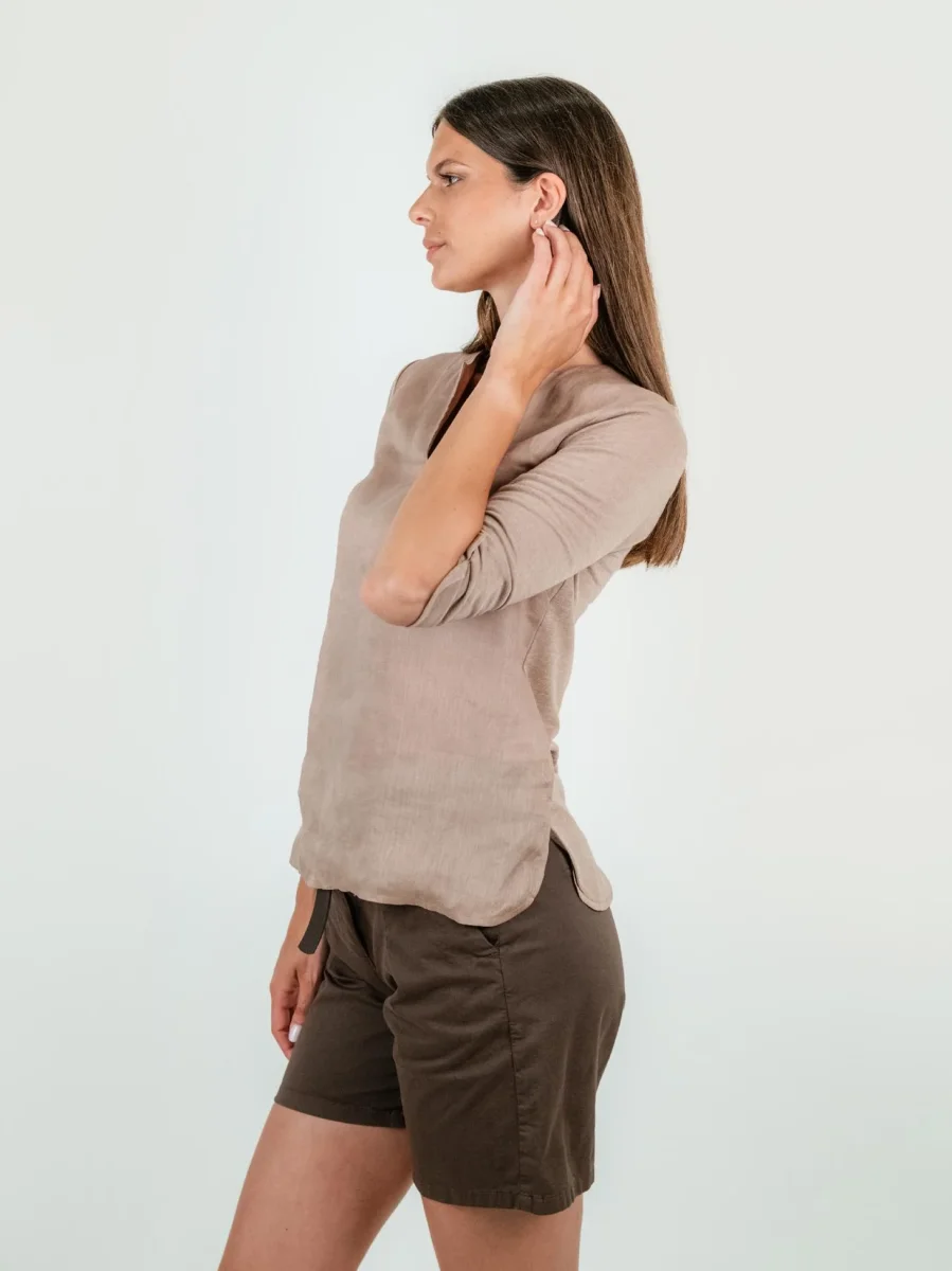 BLUSA IN LINO COLOR SABBIA - immagine 3