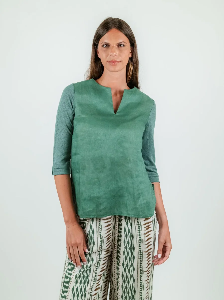 BLUSA IN LINO VERDE - immagine 5