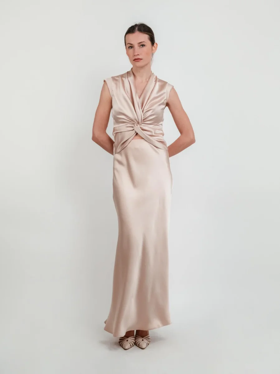 BLUSA SMANICATA CHAMPAGNE CON NODO - immagine 6