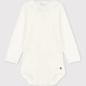 BODY IN COTONE BIANCO A MANICA LUNGA BEBÈ CON COLLETTO