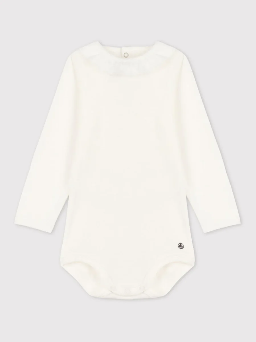 BODY IN COTONE BIANCO A MANICA LUNGA BEBÈ CON COLLETTO
