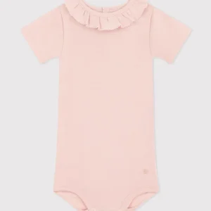 BODY ROSA IN COTONE A MANICA CORTA CON COLLETTO BEBÈ