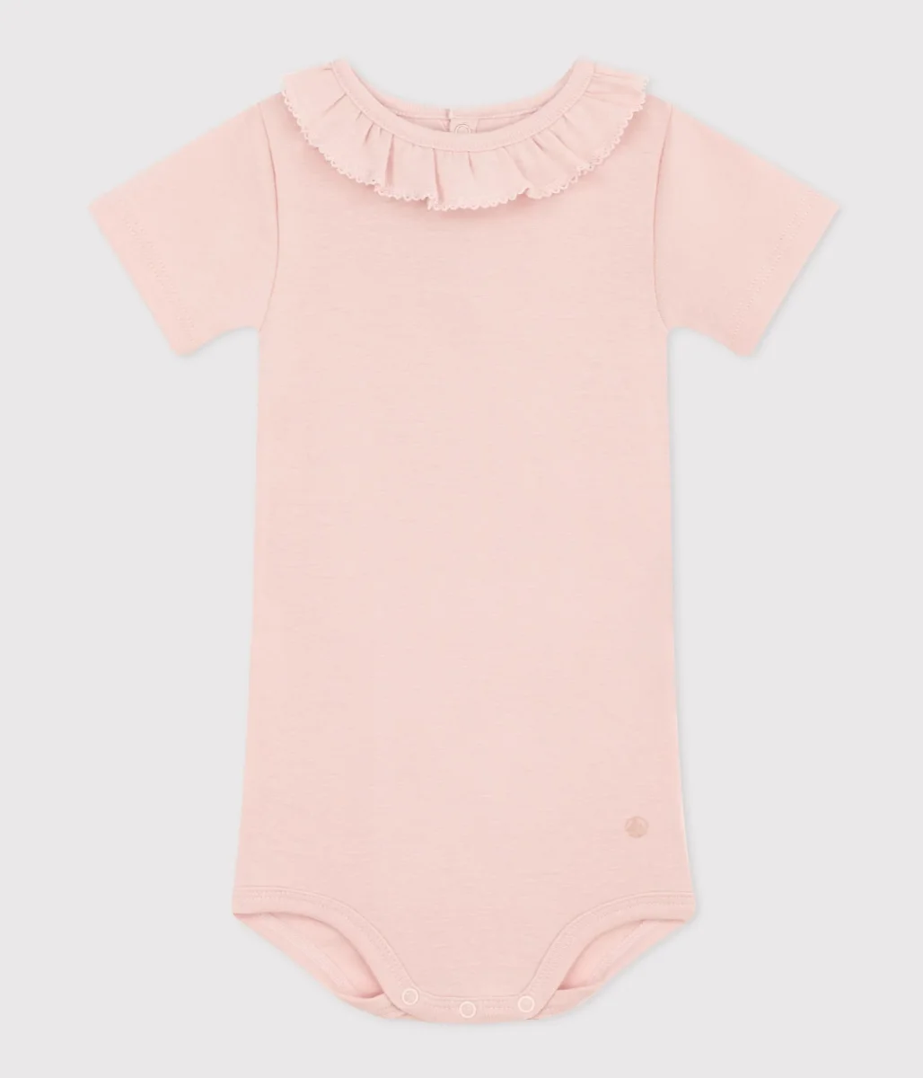 BODY ROSA IN COTONE A MANICA CORTA CON COLLETTO BEBÈ