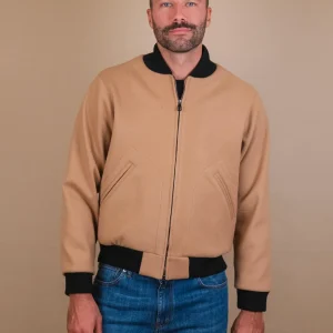 BOMBER CON PROFILI A CONTRASTO IN TESSUTO CAMMELLO