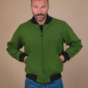 BOMBER  CON PROFILI A CONTRASTO IN TESSUTO VERDE