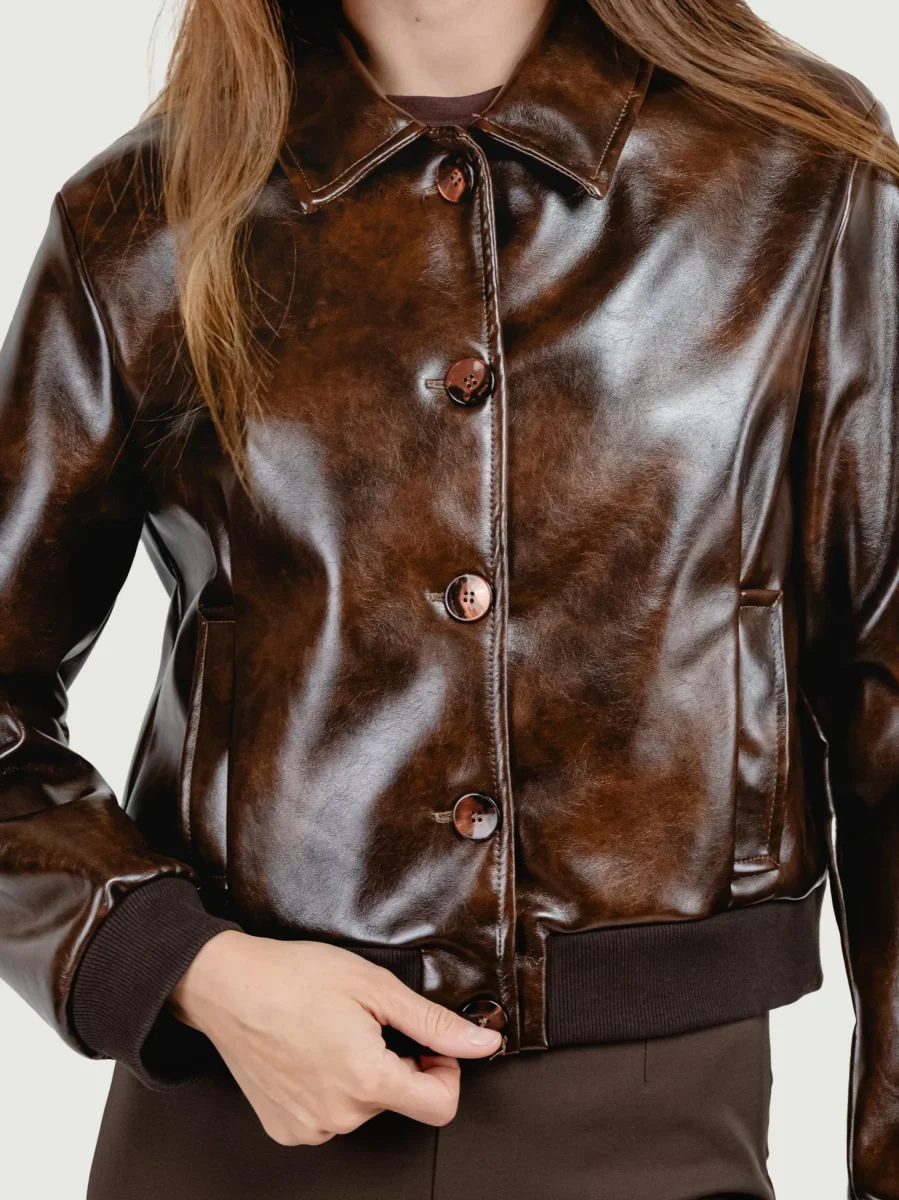 BOMBER IN ECOPELLE MARRONE - immagine 6