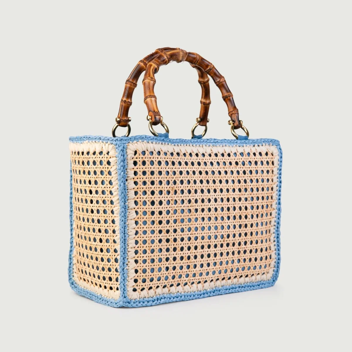 BORSA A MANO IN RAFIA NATURALE E AZZURRO - immagine 3