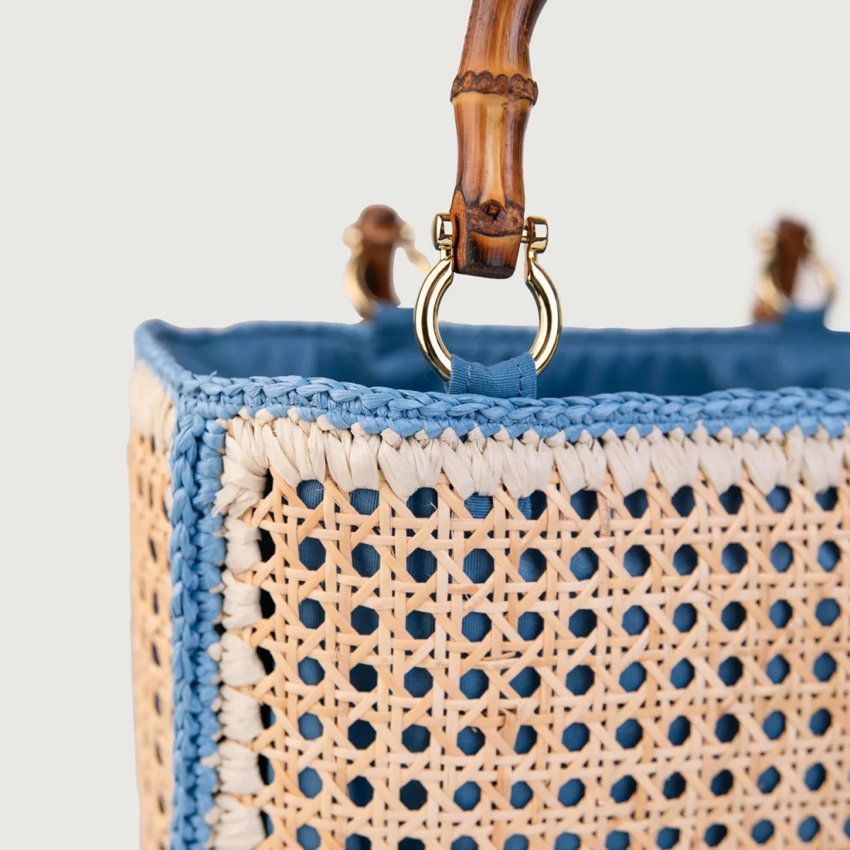 BORSA A MANO IN RAFIA NATURALE E AZZURRO - immagine 5