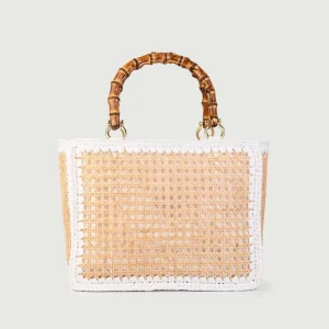 BORSA A MANO IN RAFIA NATURALE E BIANCO