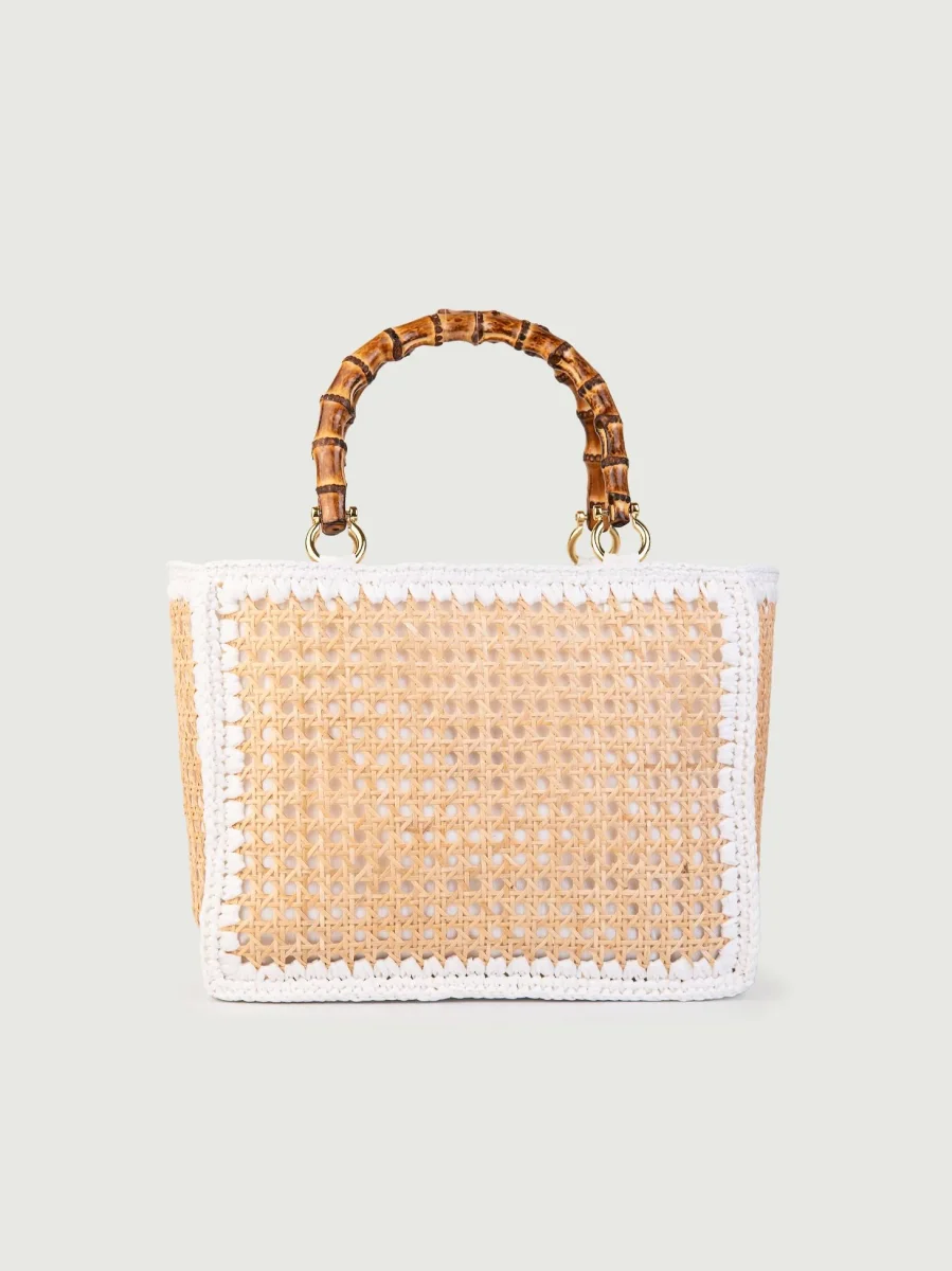 BORSA A MANO IN RAFIA NATURALE E BIANCO