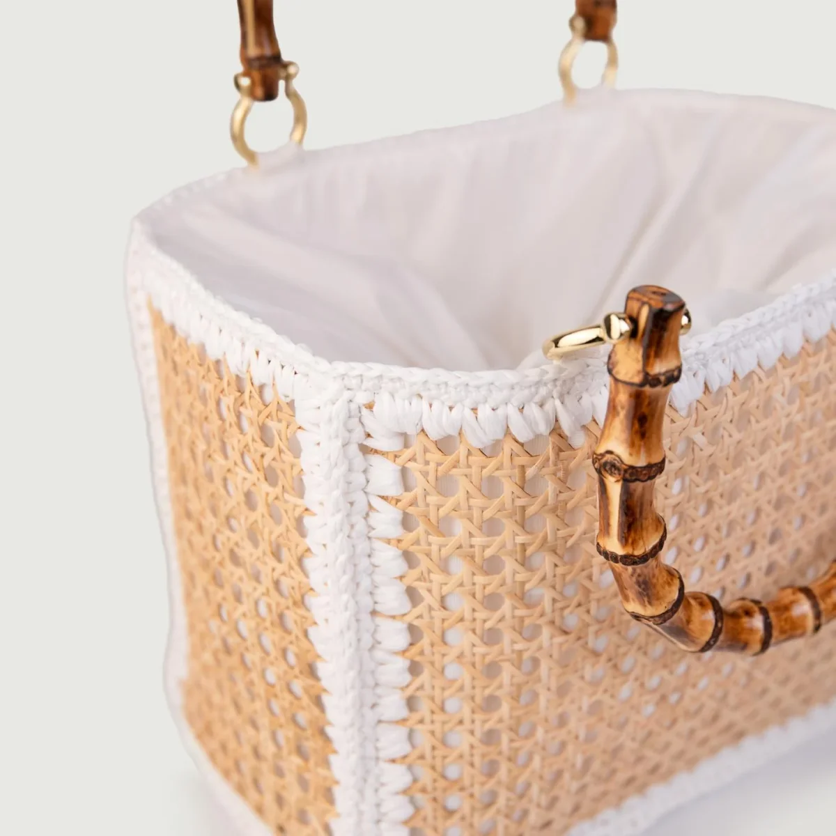 BORSA A MANO IN RAFIA NATURALE E BIANCO - immagine 4