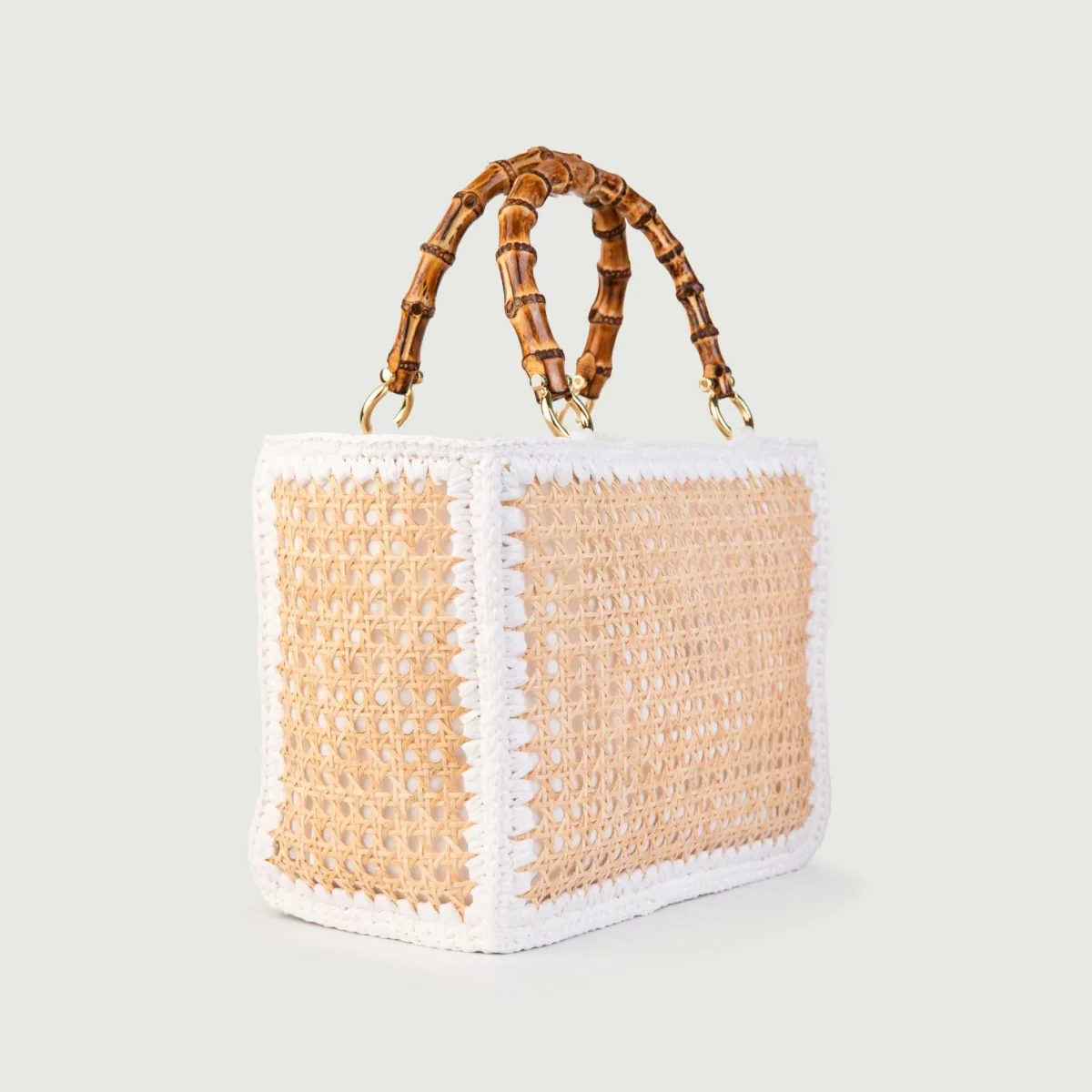 BORSA A MANO IN RAFIA NATURALE E BIANCO - immagine 3