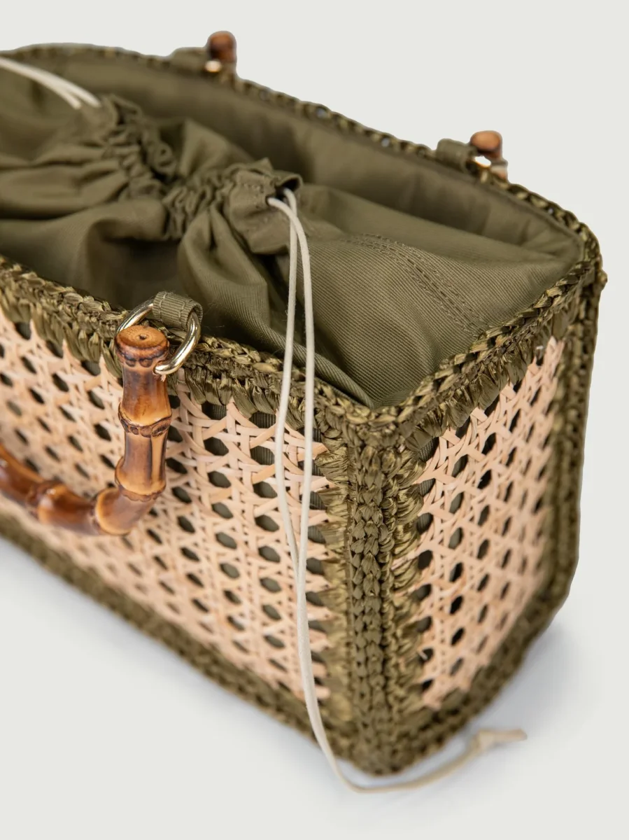 BORSA A MANO IN RAFIA NATURALE E KAKI - immagine 6